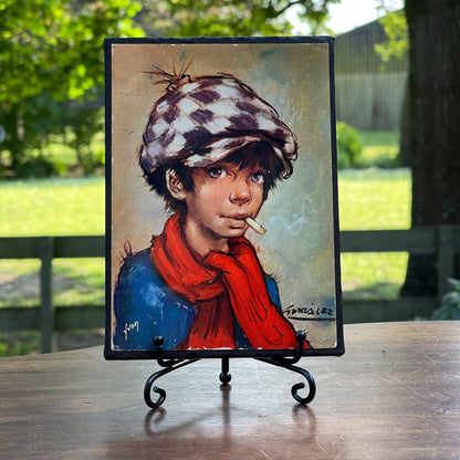 Portretje van jongen op houten paneeltje - The Collectionist