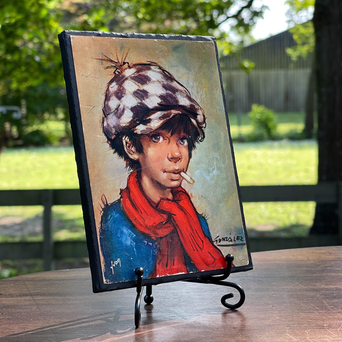 Portretje van jongen op houten paneeltje - Bamestra Curiosa