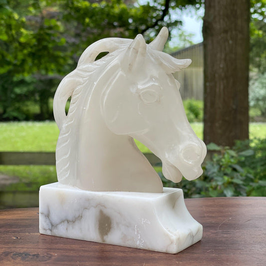 Presse papier paardenhoofd van peksteen op marmeren voet - Bamestra Curiosa