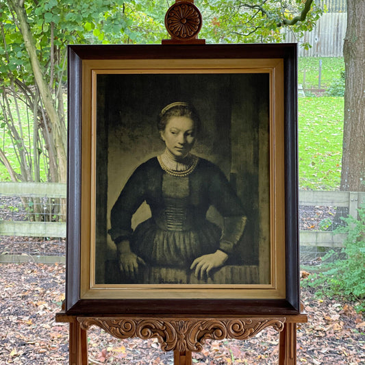 Rembrandt reproductie “Jonge vrouw aan de onderdeur" - Bamestra Curiosa