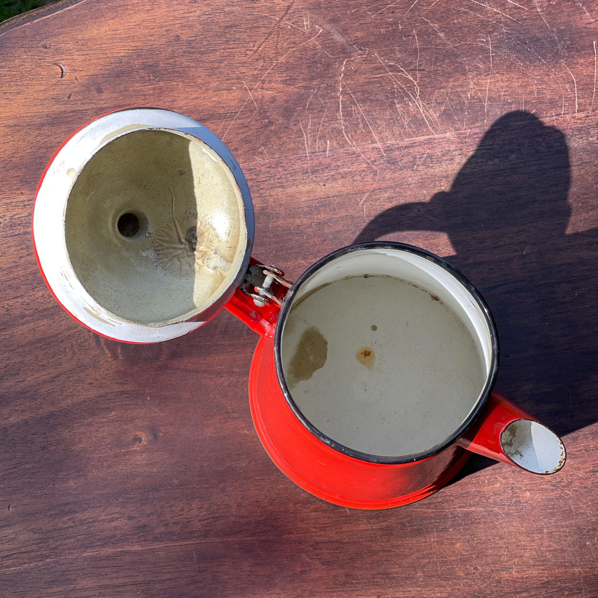 Rode emaille theepot / koffiepot - The Collectionist