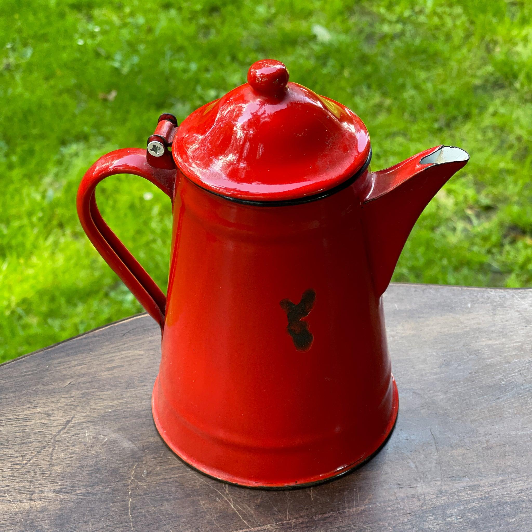 Rode emaille theepot / koffiepot - The Collectionist