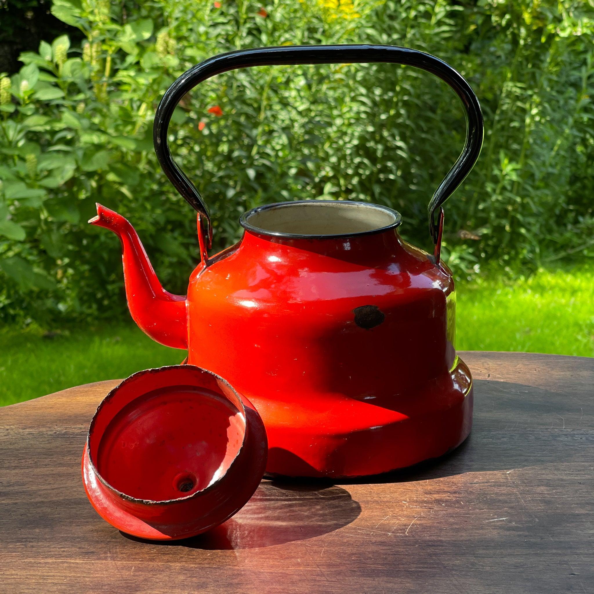 Rode emaille theepot / koffiepot - The Collectionist