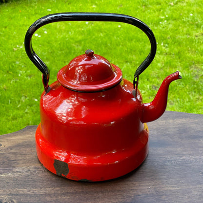 Rode emaille theepot / koffiepot - Bamestra Curiosa