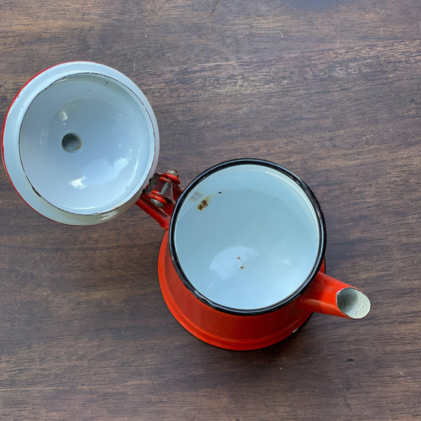 Rode emaille theepot / koffiepot - Bamestra Curiosa