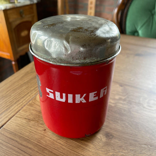 Rode vintage emaille suikerbus - Bamestra Curiosa