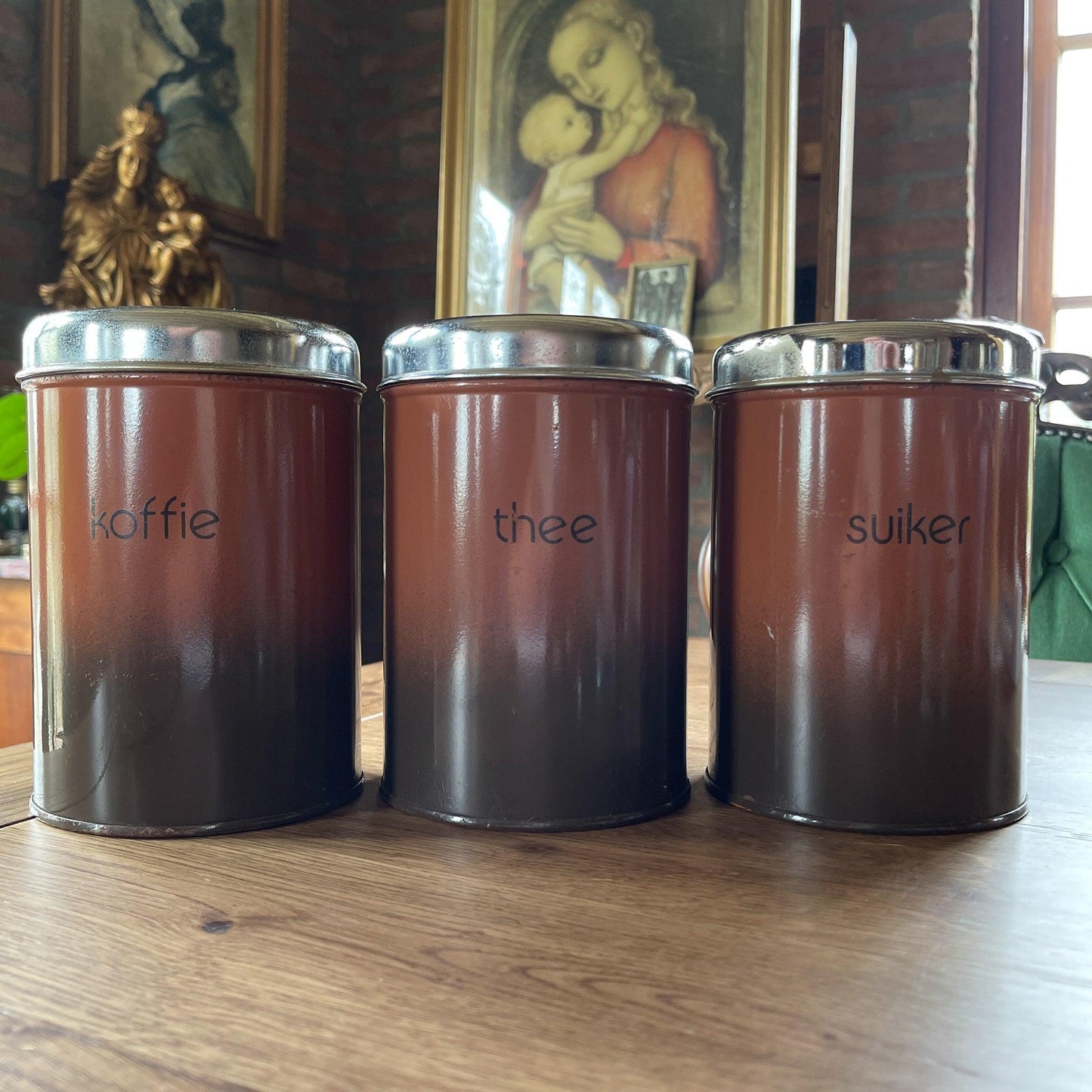 Set van drie koffie thee en suikerbussen - Bamestra Curiosa