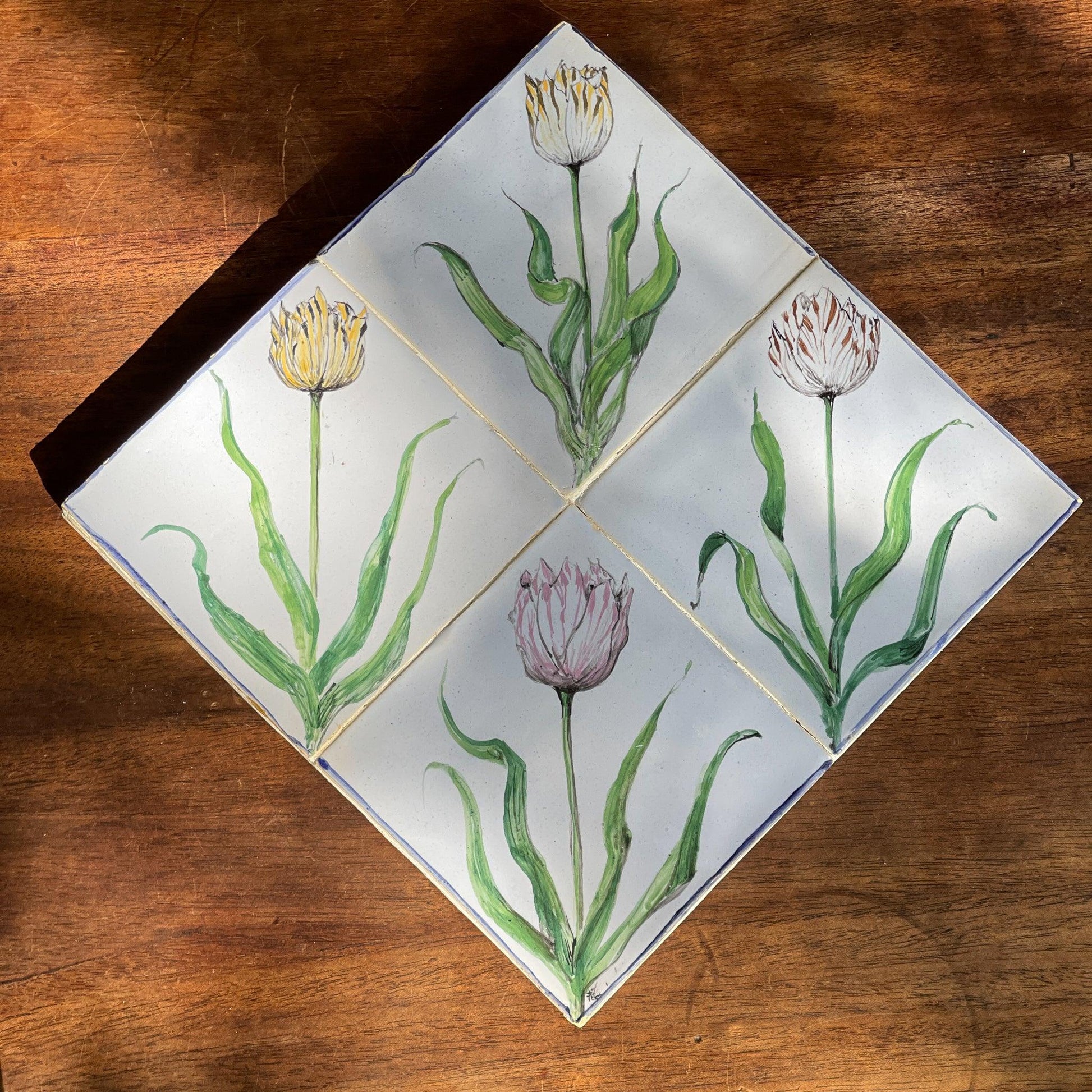 Tableau van 4 tegels met tulpen - Bamestra Curiosa