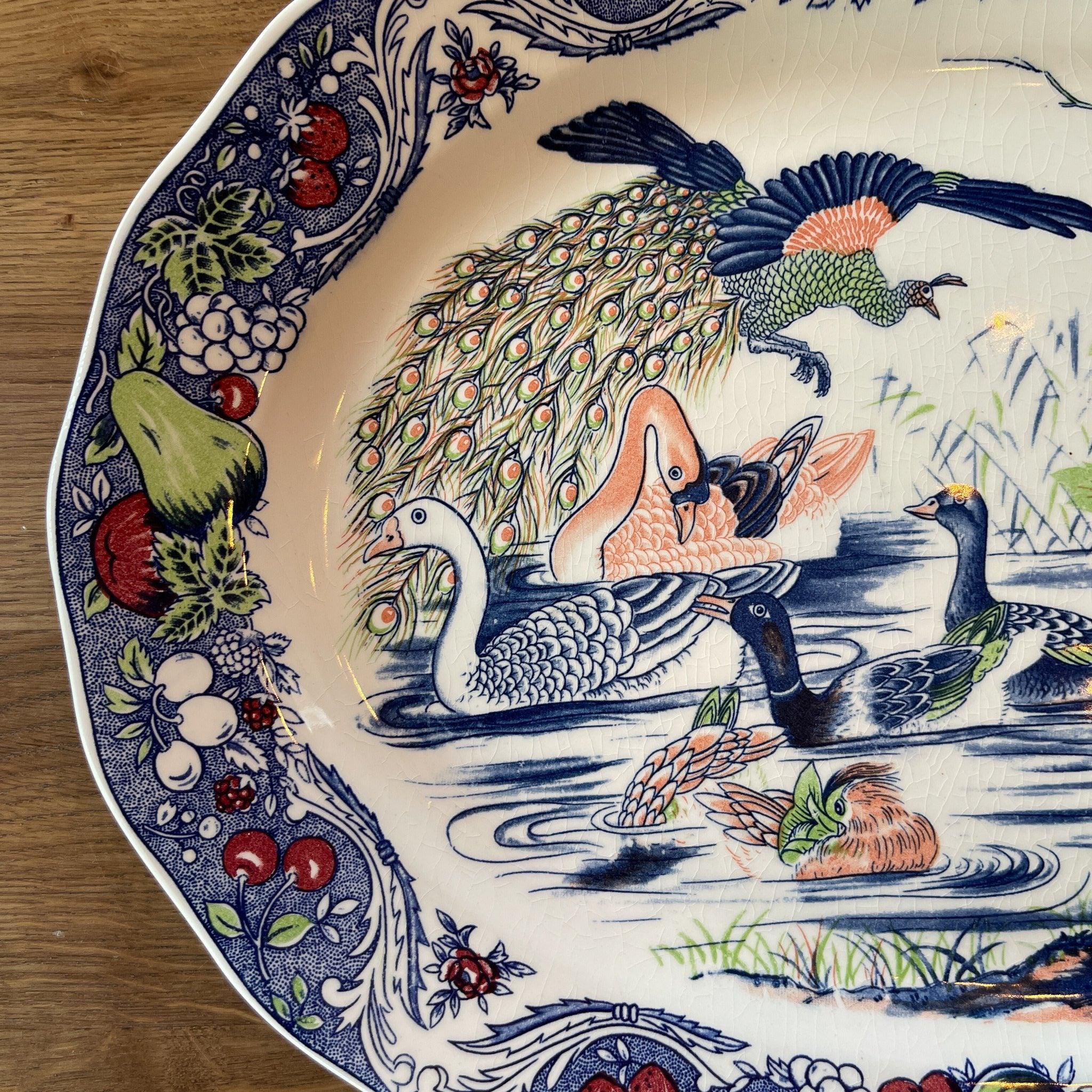 Twee grote vintage ovale borden met vogels - The Collectionist