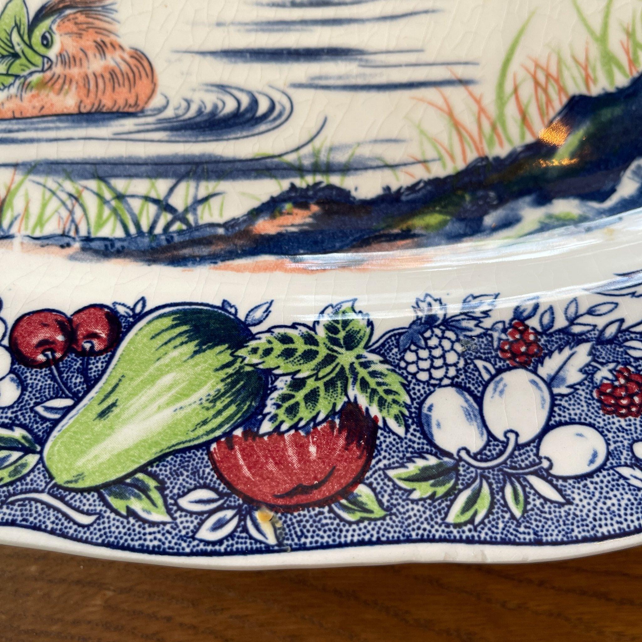 Twee grote vintage ovale borden met vogels - The Collectionist