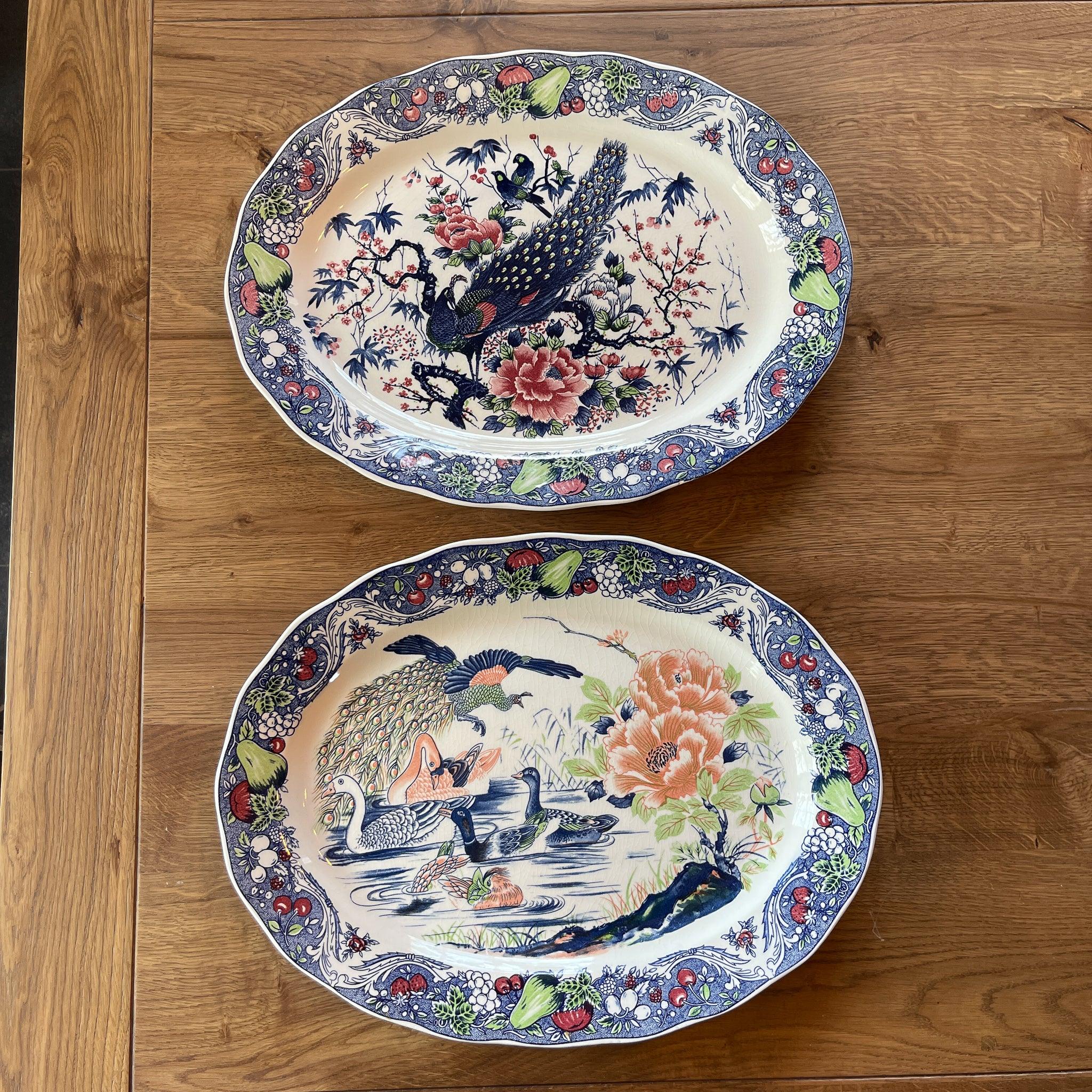 Twee grote vintage ovale borden met vogels - The Collectionist