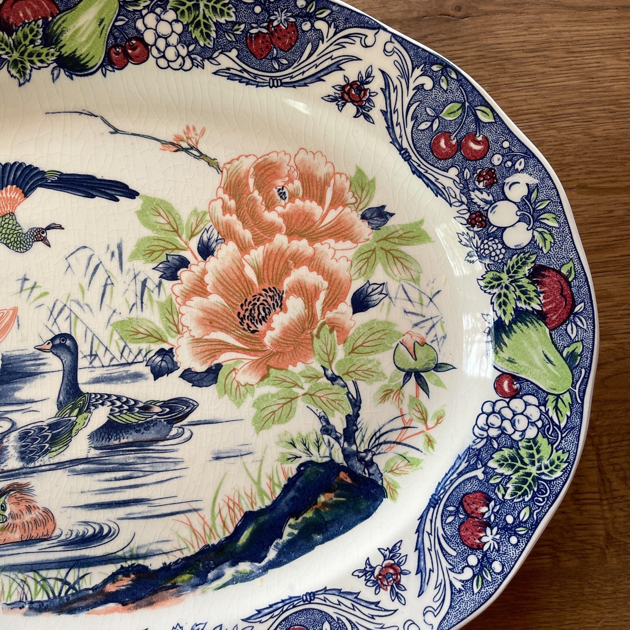Twee grote vintage ovale borden met vogels - The Collectionist