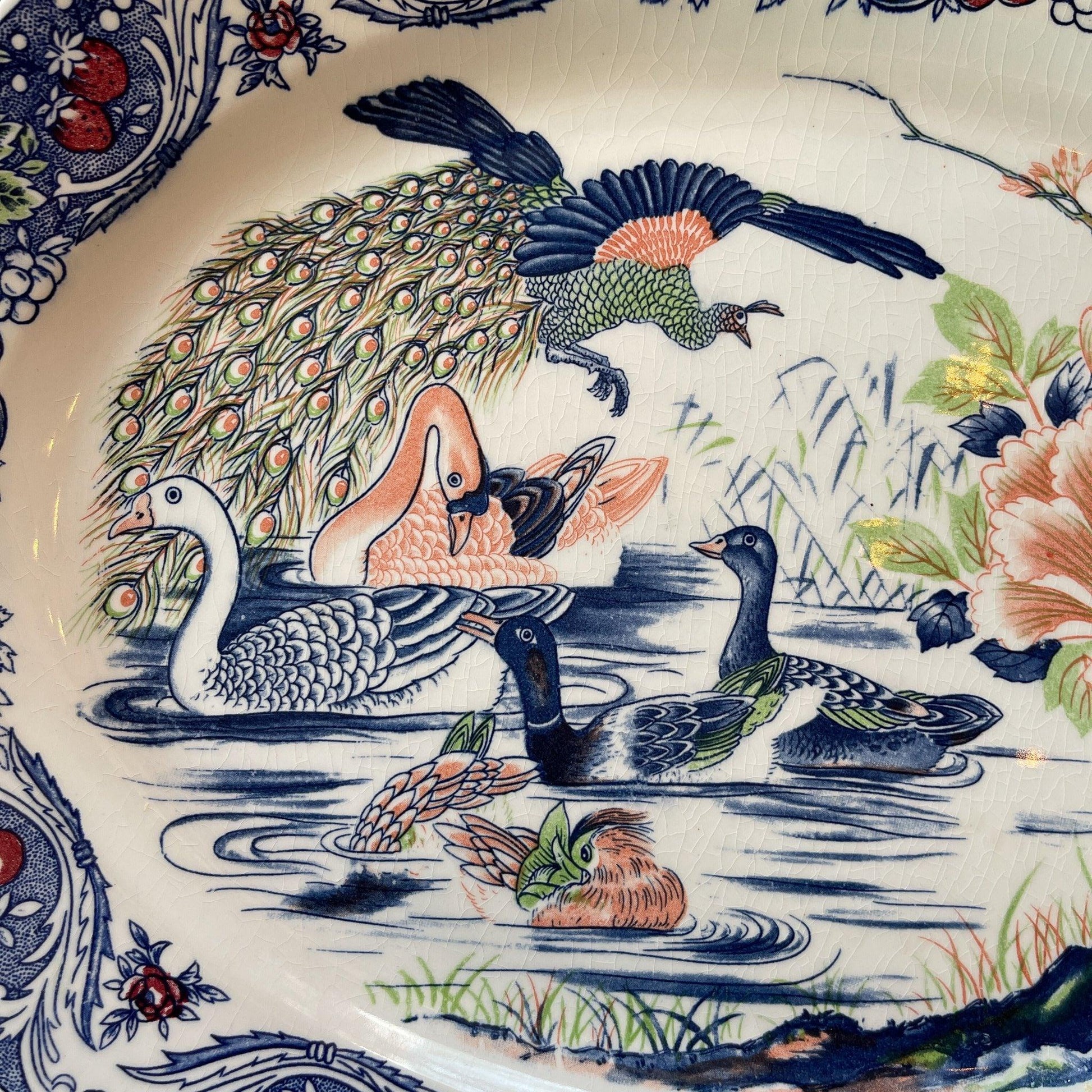 Twee grote vintage ovale borden met vogels - Bamestra Curiosa