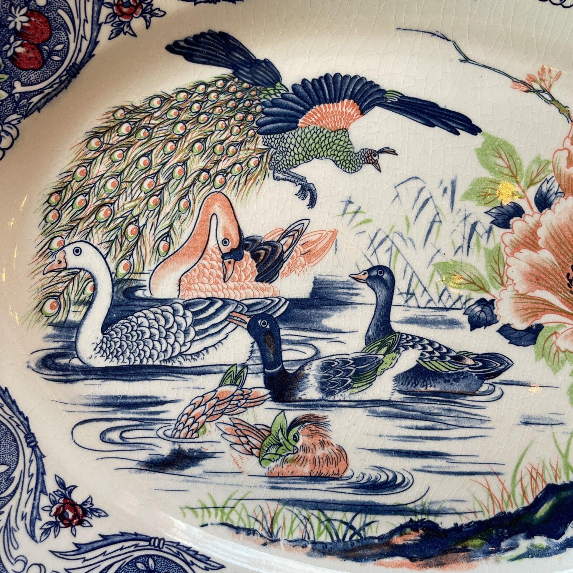 Twee grote vintage ovale borden met vogels - Bamestra Curiosa