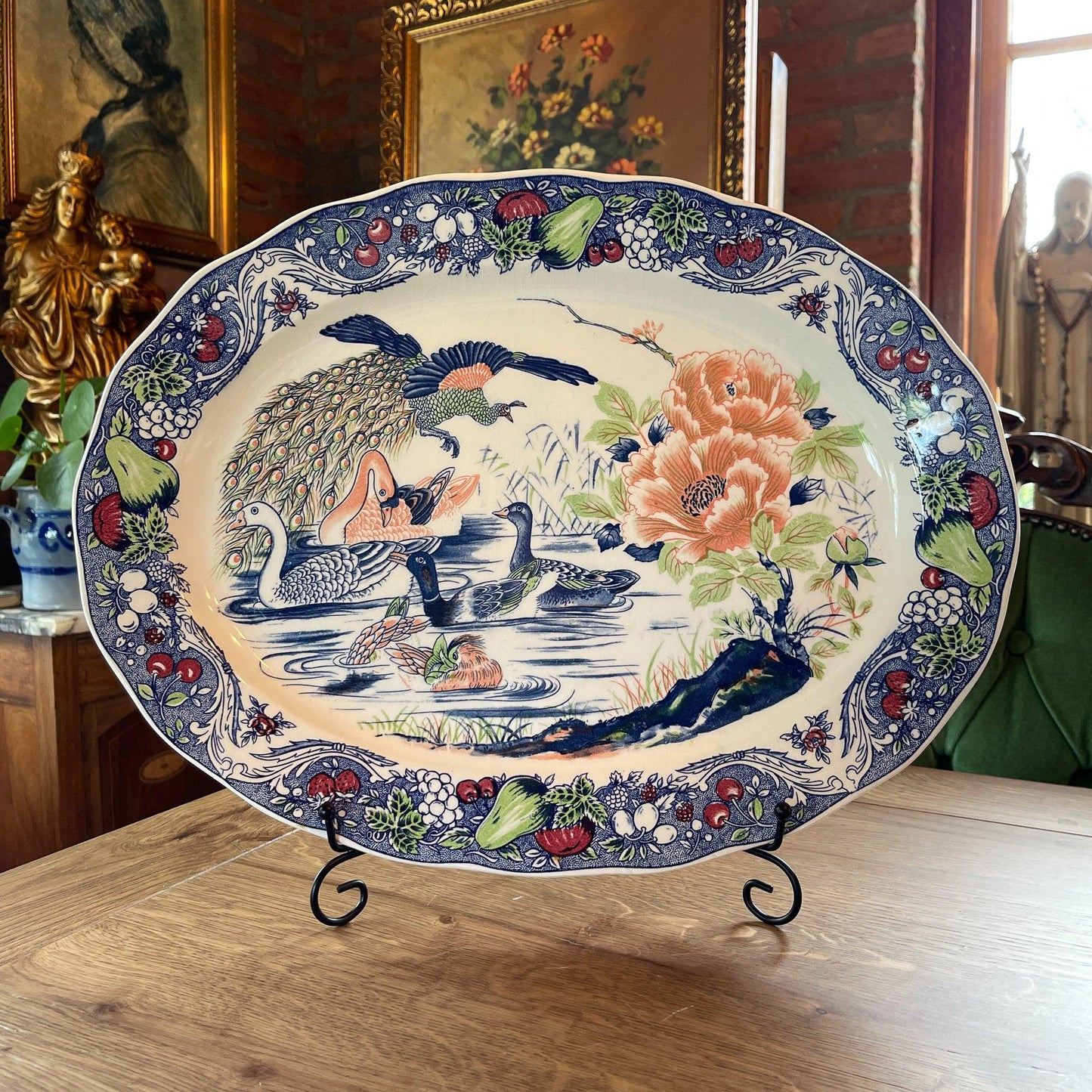 Twee grote vintage ovale borden met vogels - Bamestra Curiosa