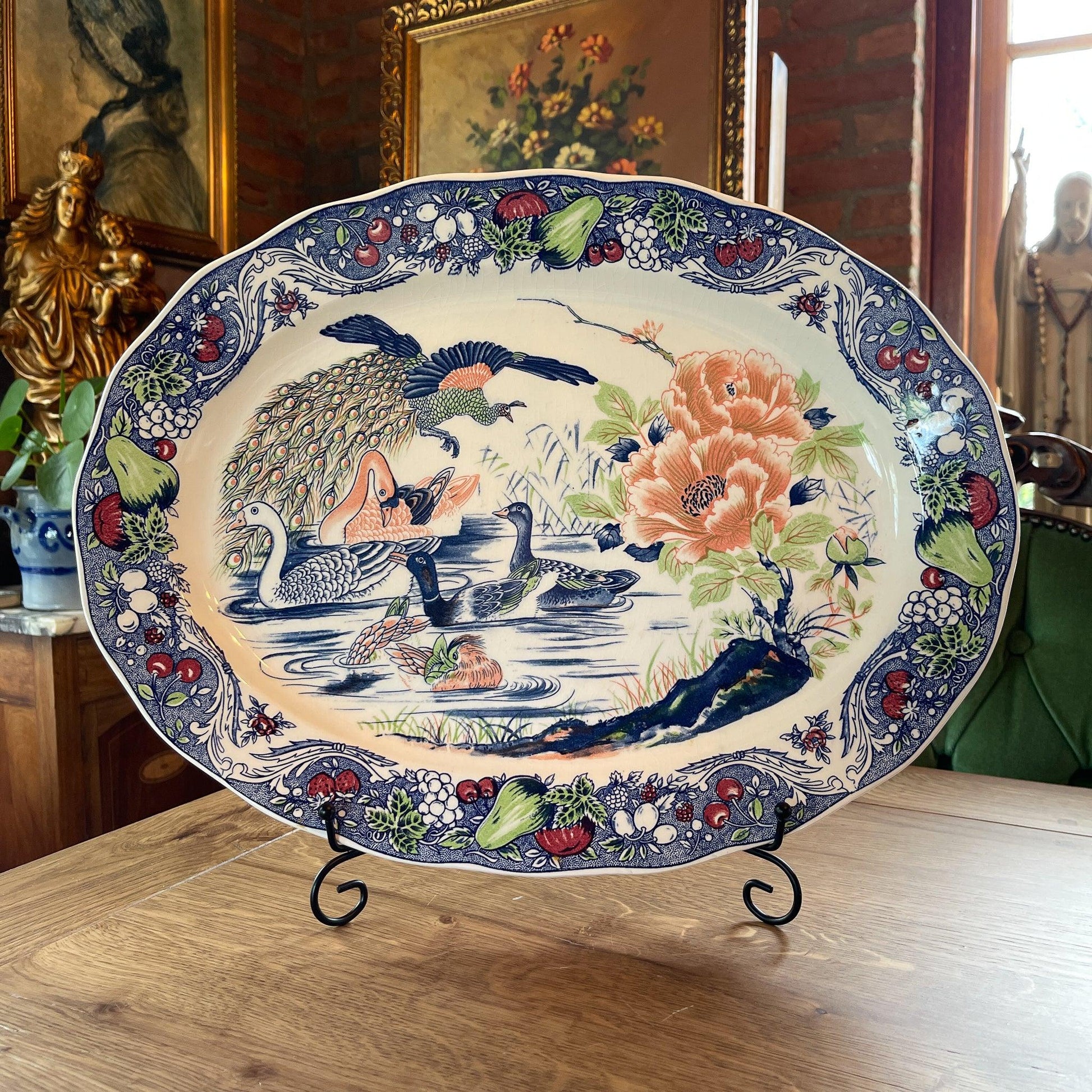 Twee grote vintage ovale borden met vogels - Bamestra Curiosa