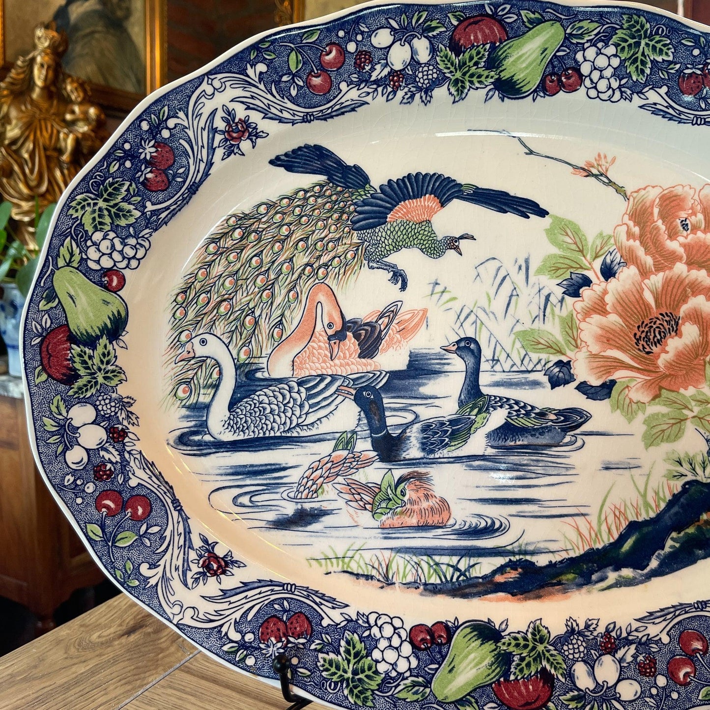 Twee grote vintage ovale borden met vogels - Bamestra Curiosa