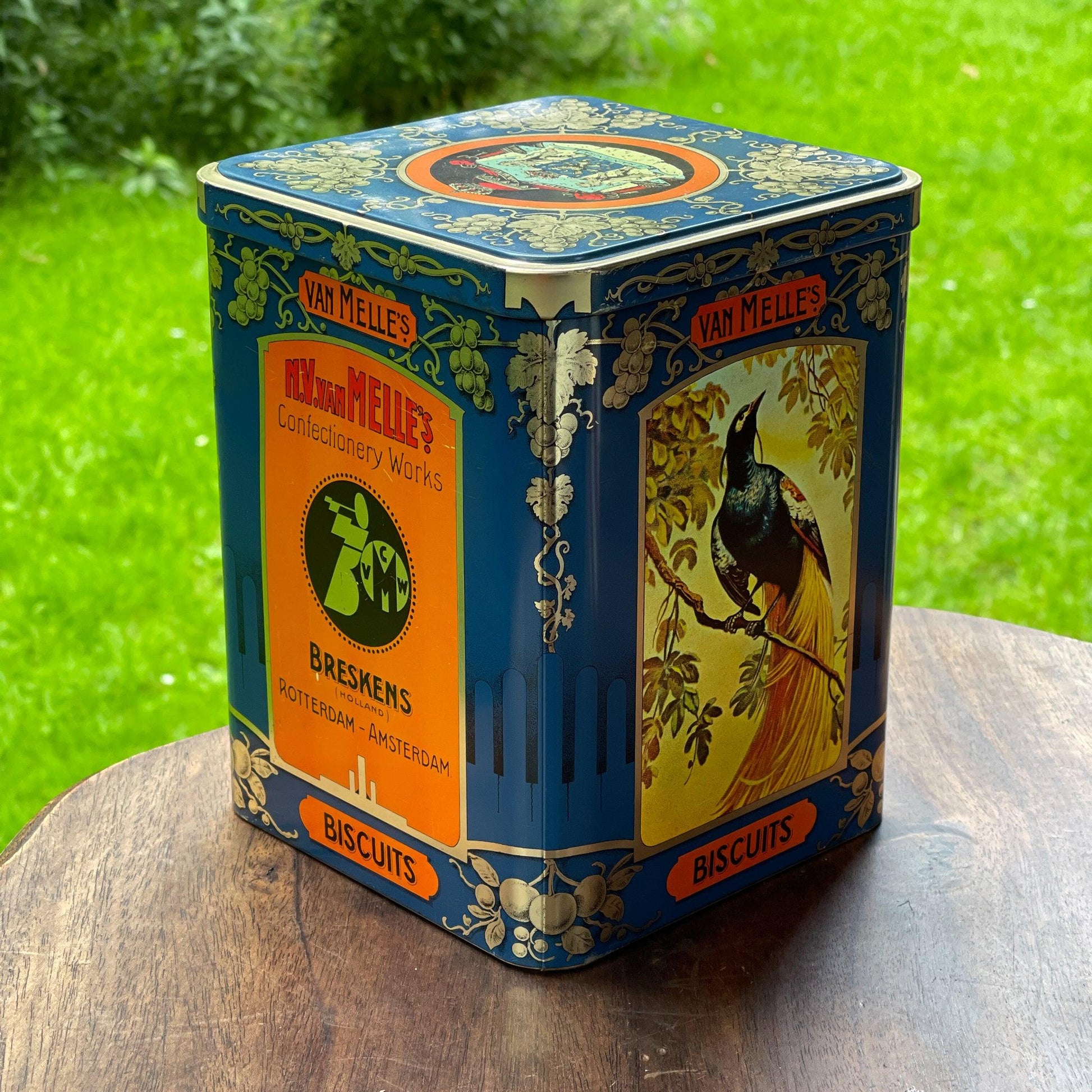 Van Melle's Biscuits blik met vogels - Bamestra Curiosa