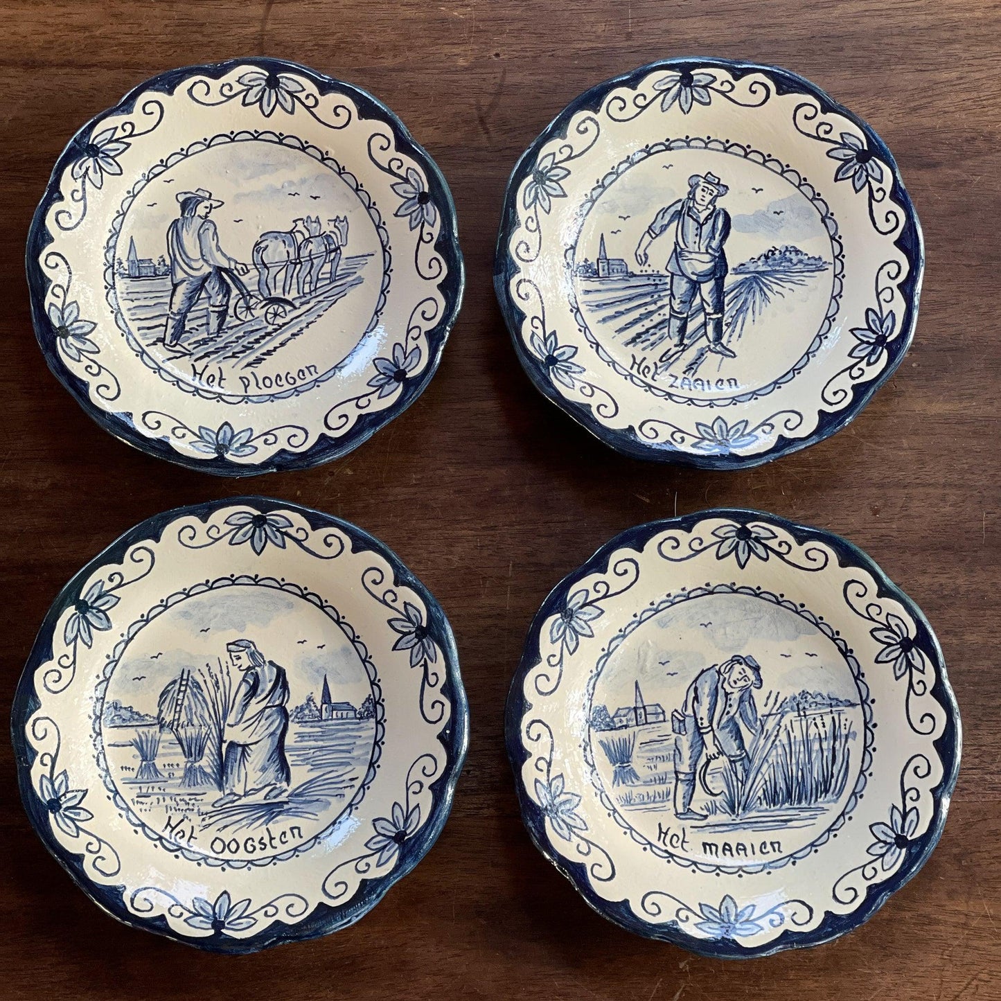 Vier antieke Oud Hollandse wandborden - Bamestra Curiosa