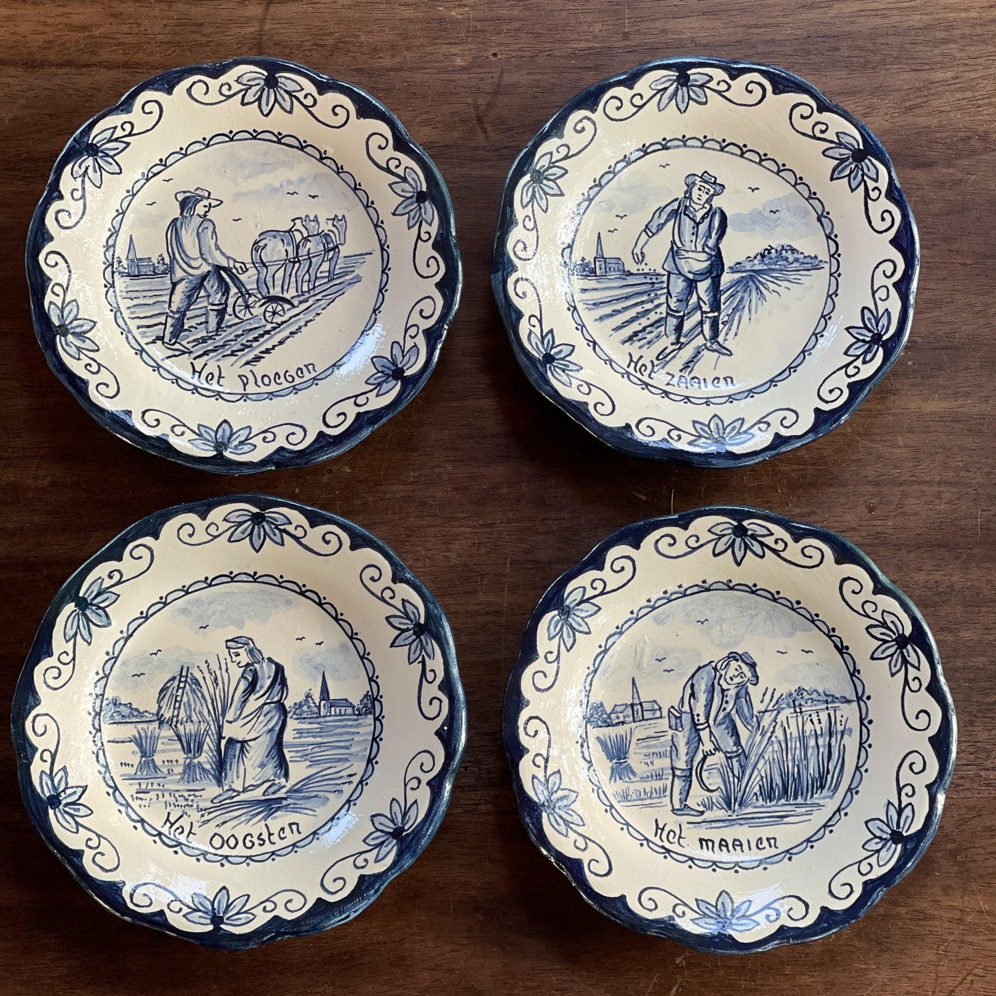 Vier antieke Oud Hollandse wandborden - Bamestra Curiosa