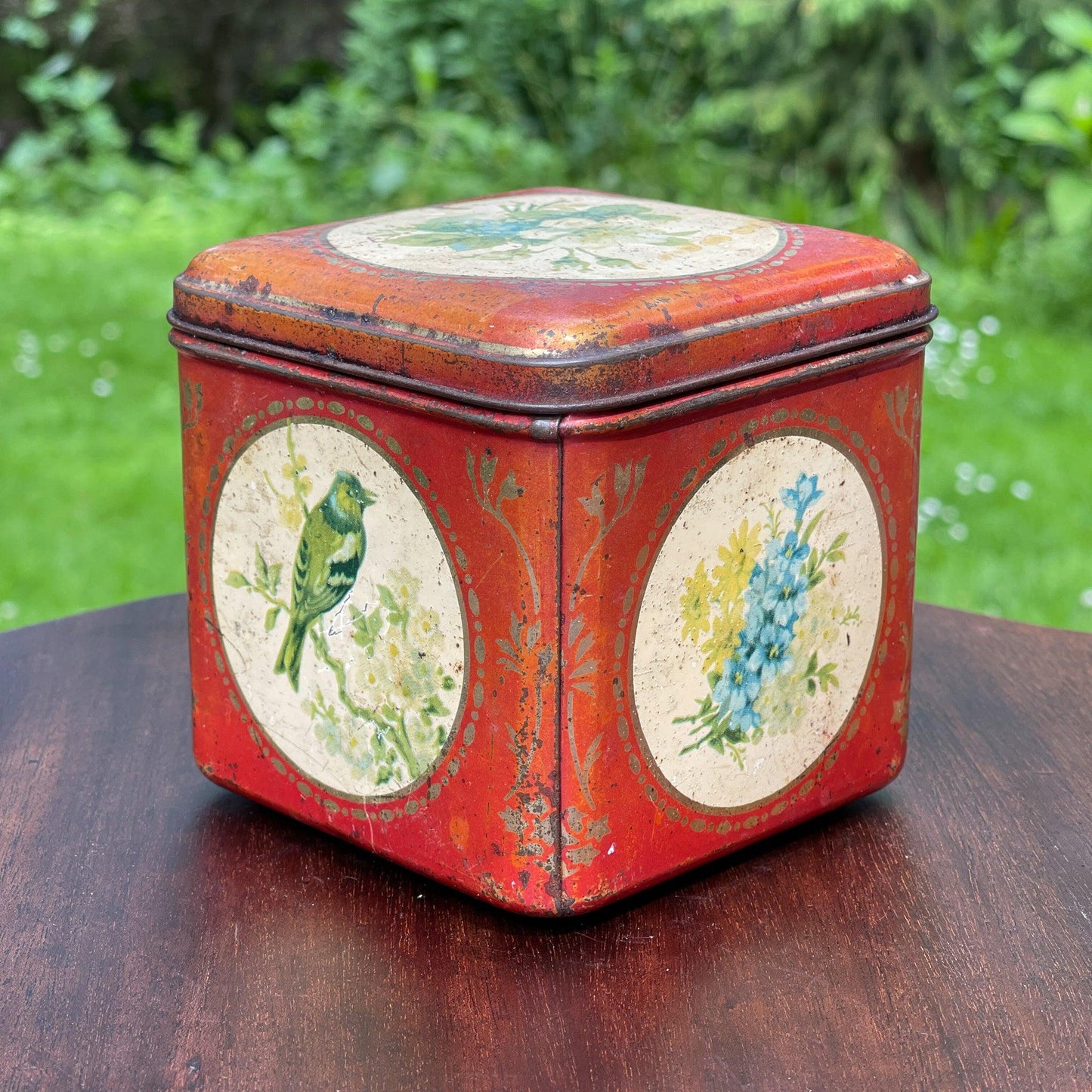 Vintage blik met vogels en bloemen - Bamestra Curiosa