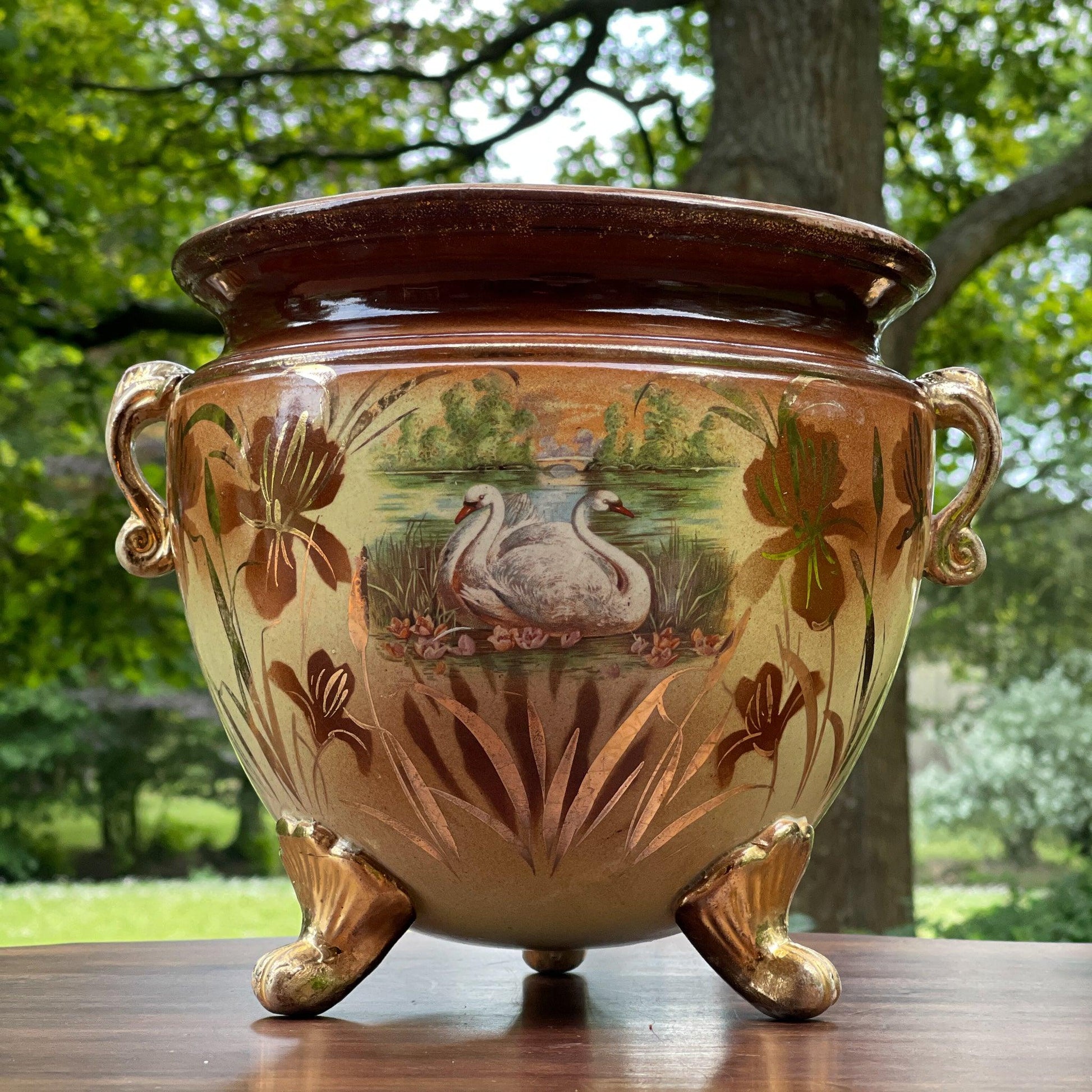 Vintage bloempot met zwanen - Bamestra Curiosa