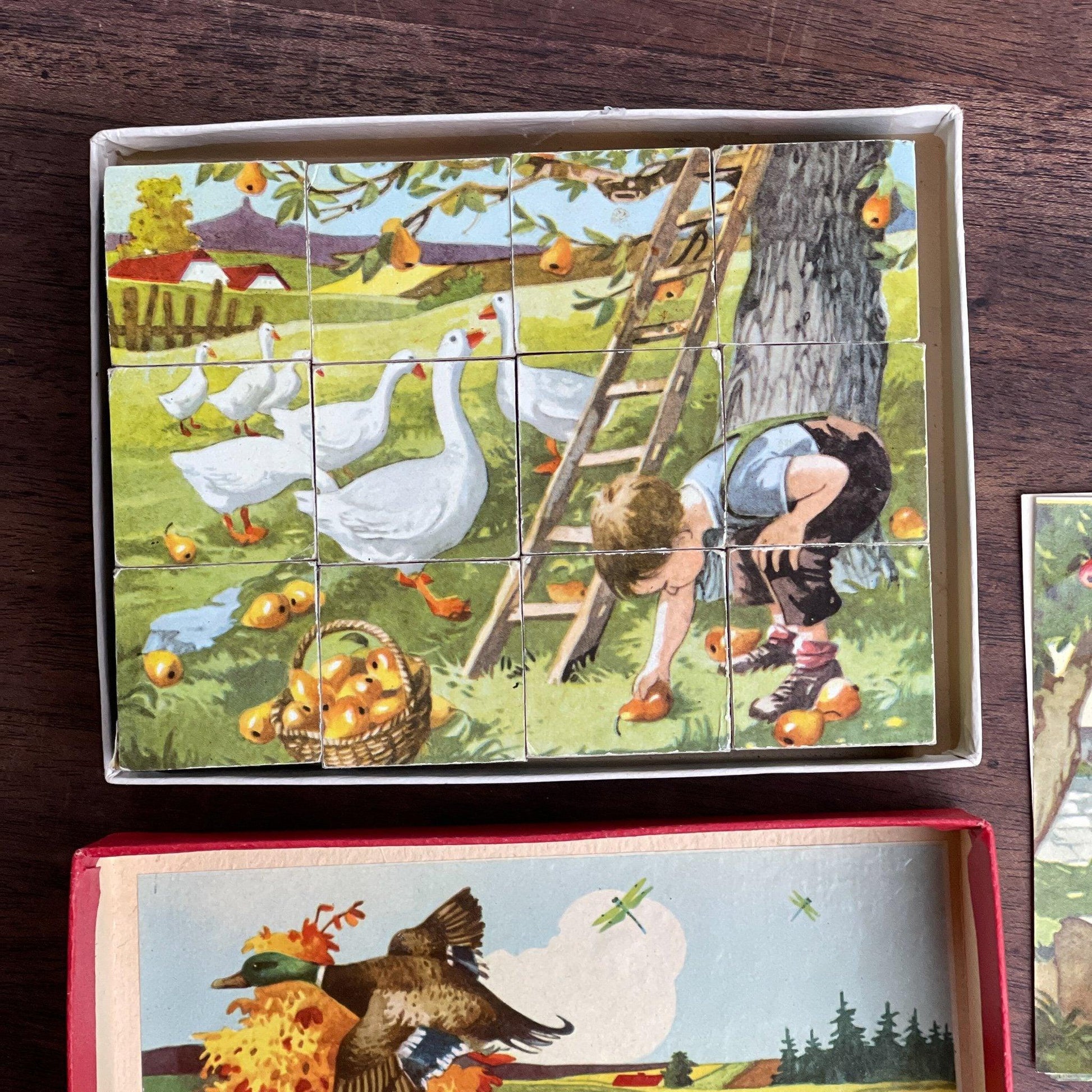 Vintage boerderij blokken puzzel met zes plaatjes - Bamestra Curiosa