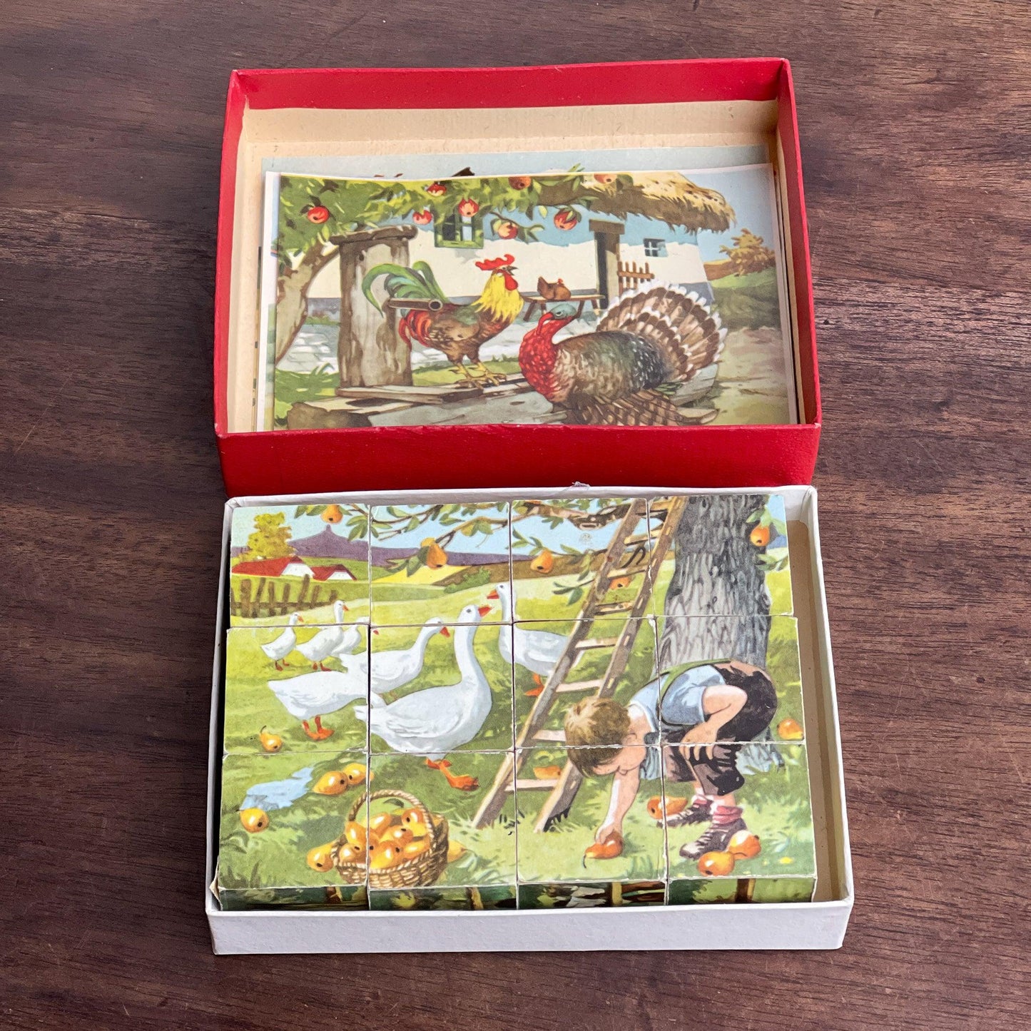 Vintage boerderij blokken puzzel met zes plaatjes - Bamestra Curiosa