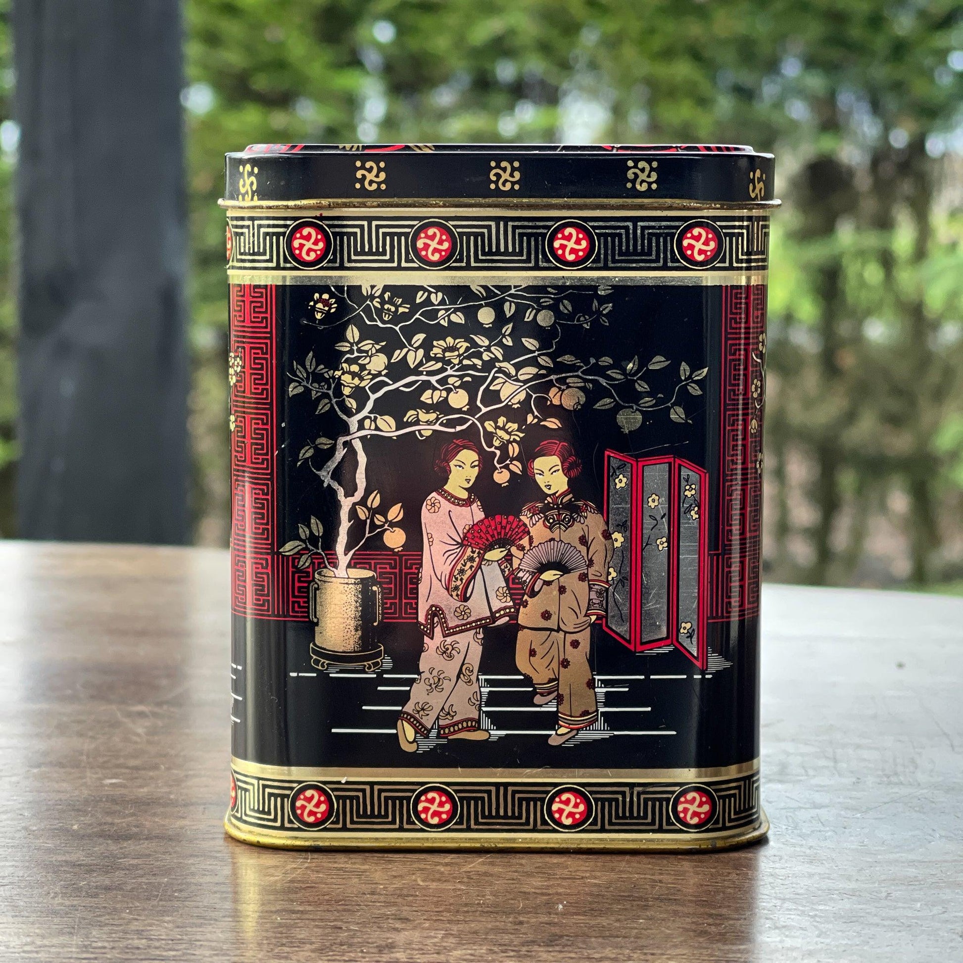 Vintage Chinese thee blik - Bamestra Curiosa