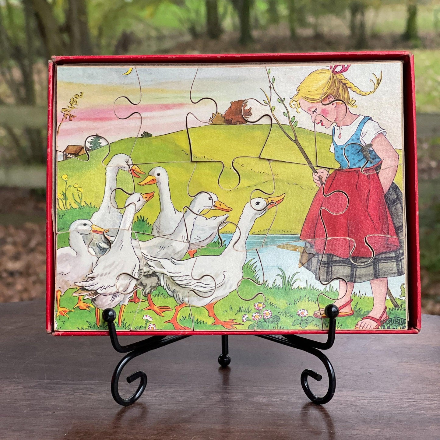 Vintage jigsaw puzzel meisje met ganzen - The Collectionist