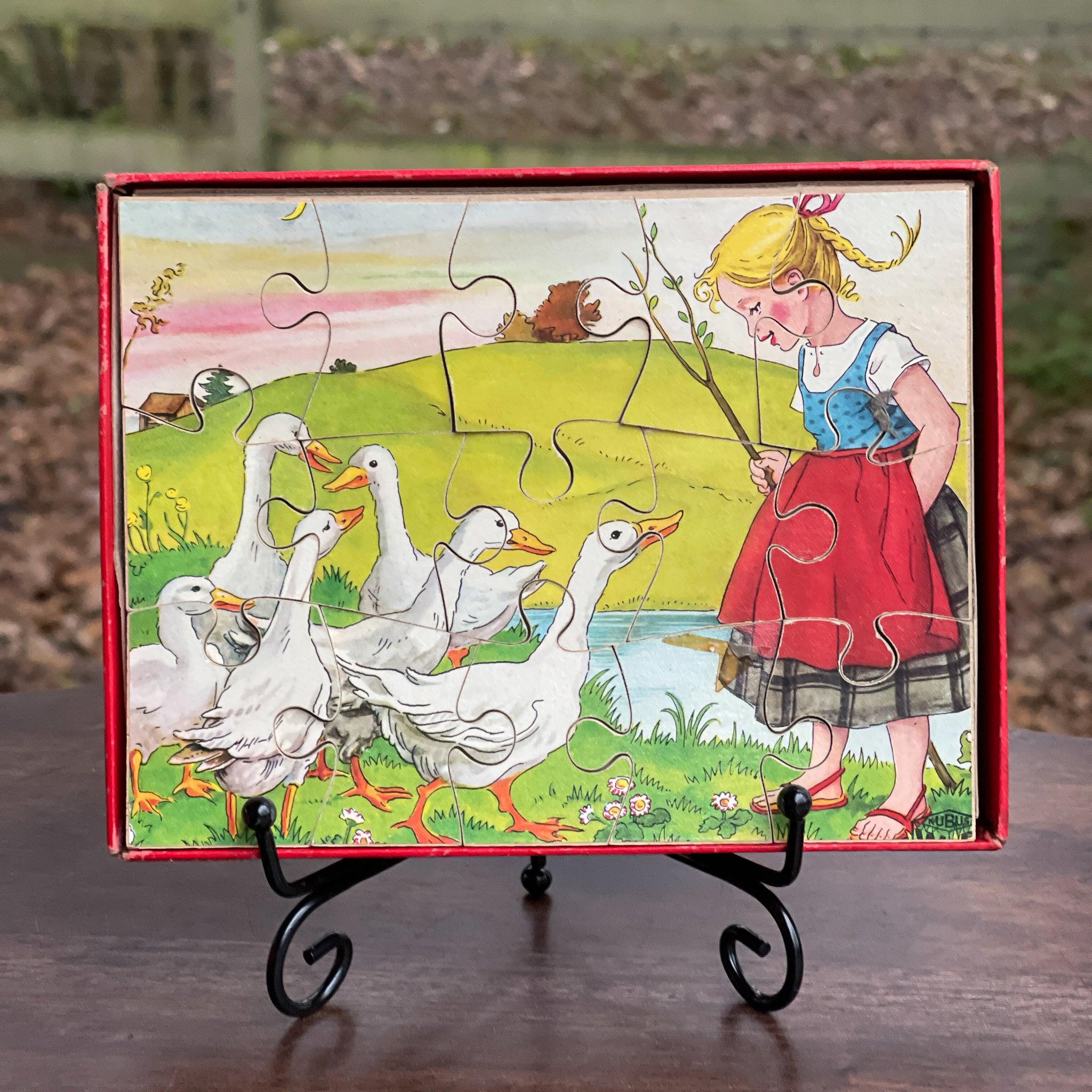 Vintage jigsaw puzzel meisje met ganzen - The Collectionist