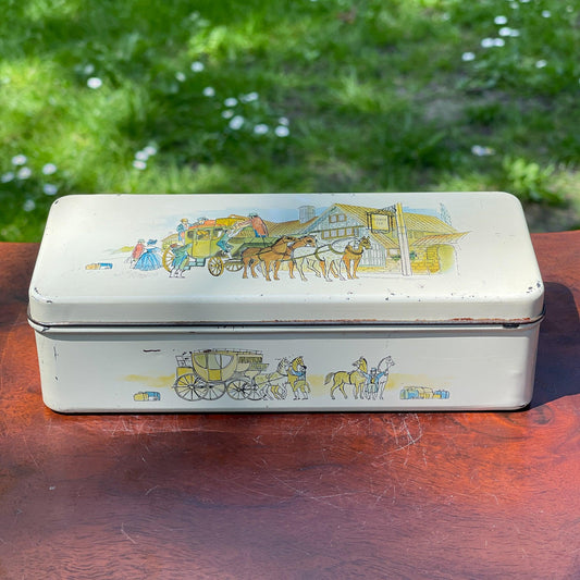 Vintage Pickwick theeblik met postkoets - Bamestra Curiosa
