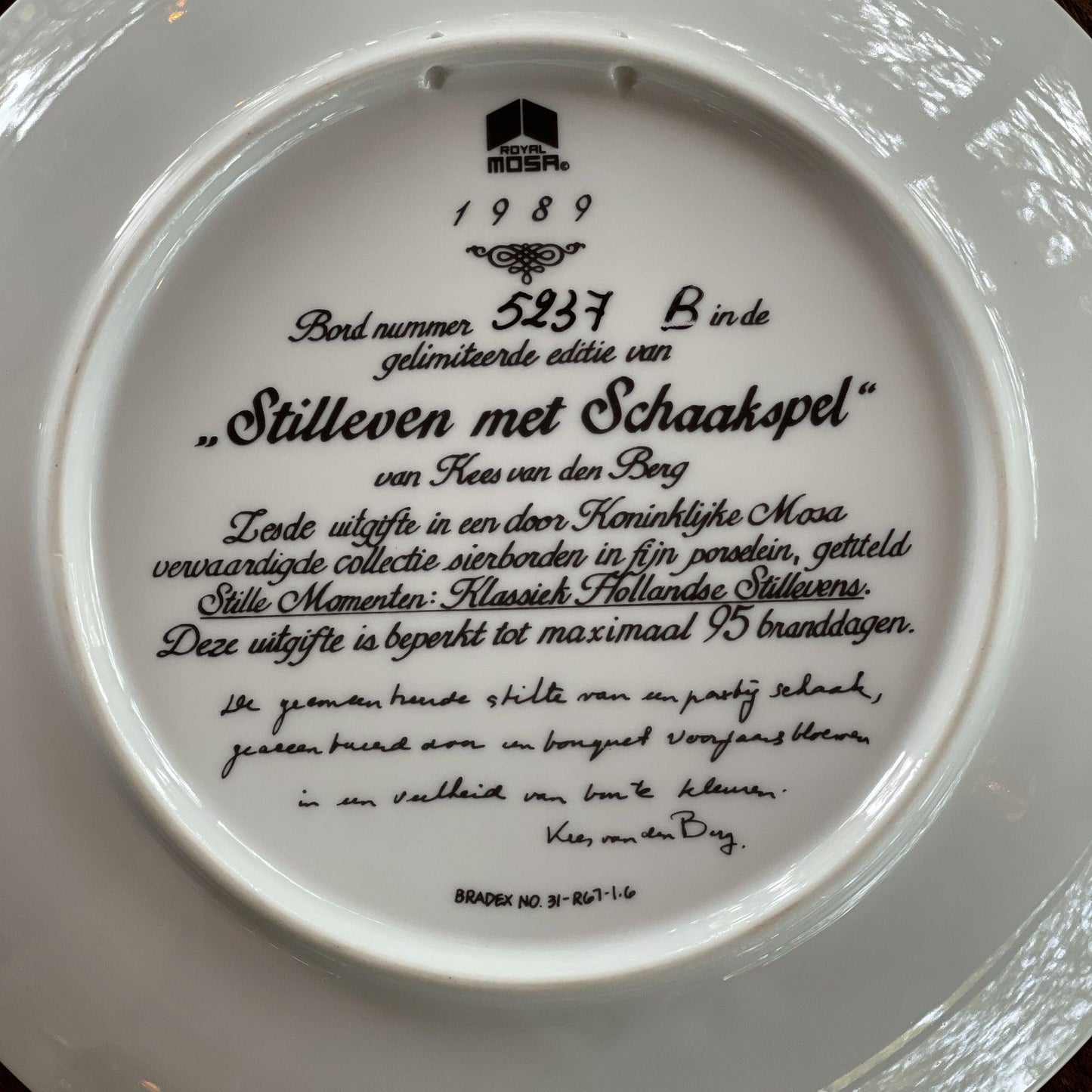 Wandbord "Stilleven met Schaakspel" Kees van den Berg - Bamestra Curiosa