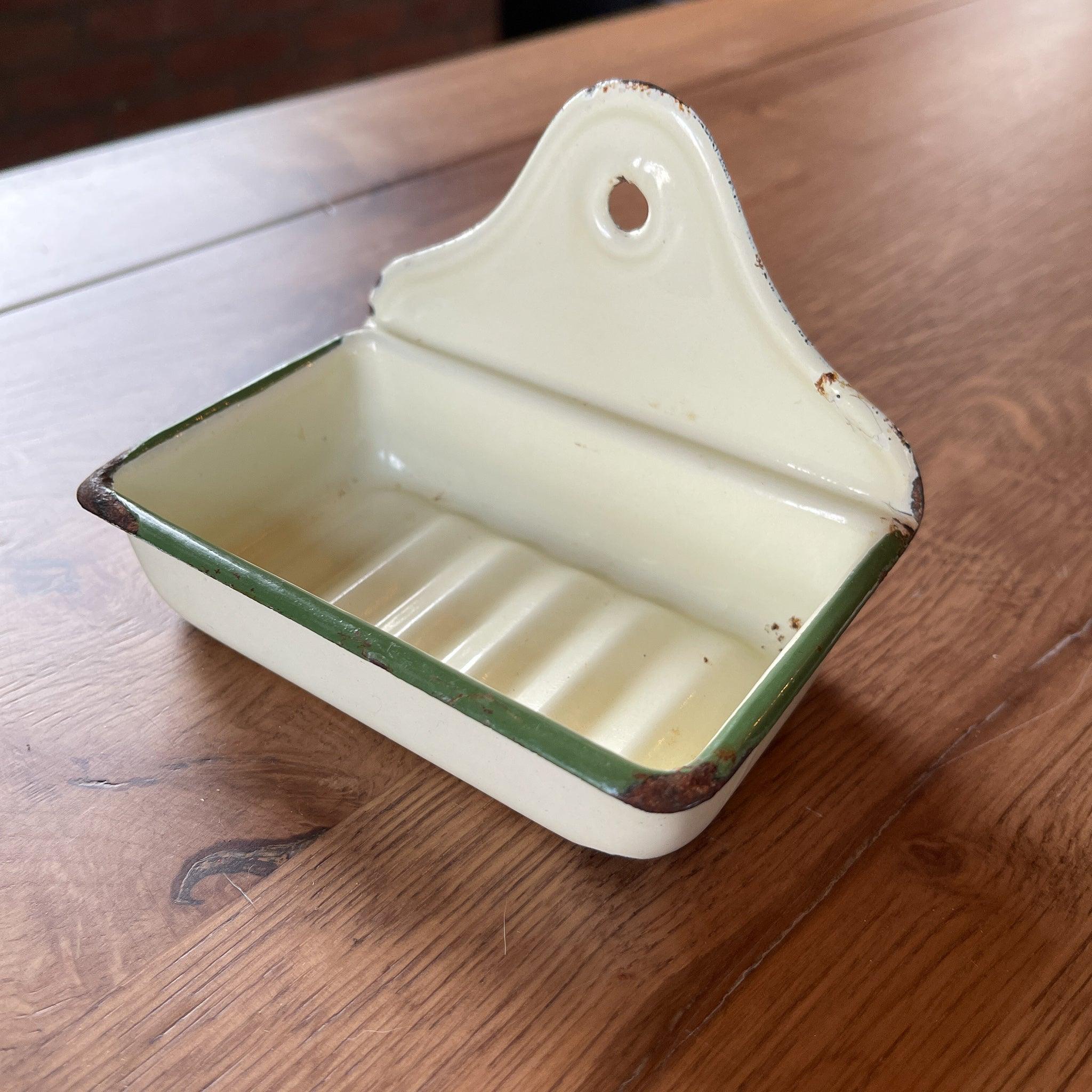 Wit groen geëmailleerd zeep bakje - The Collectionist