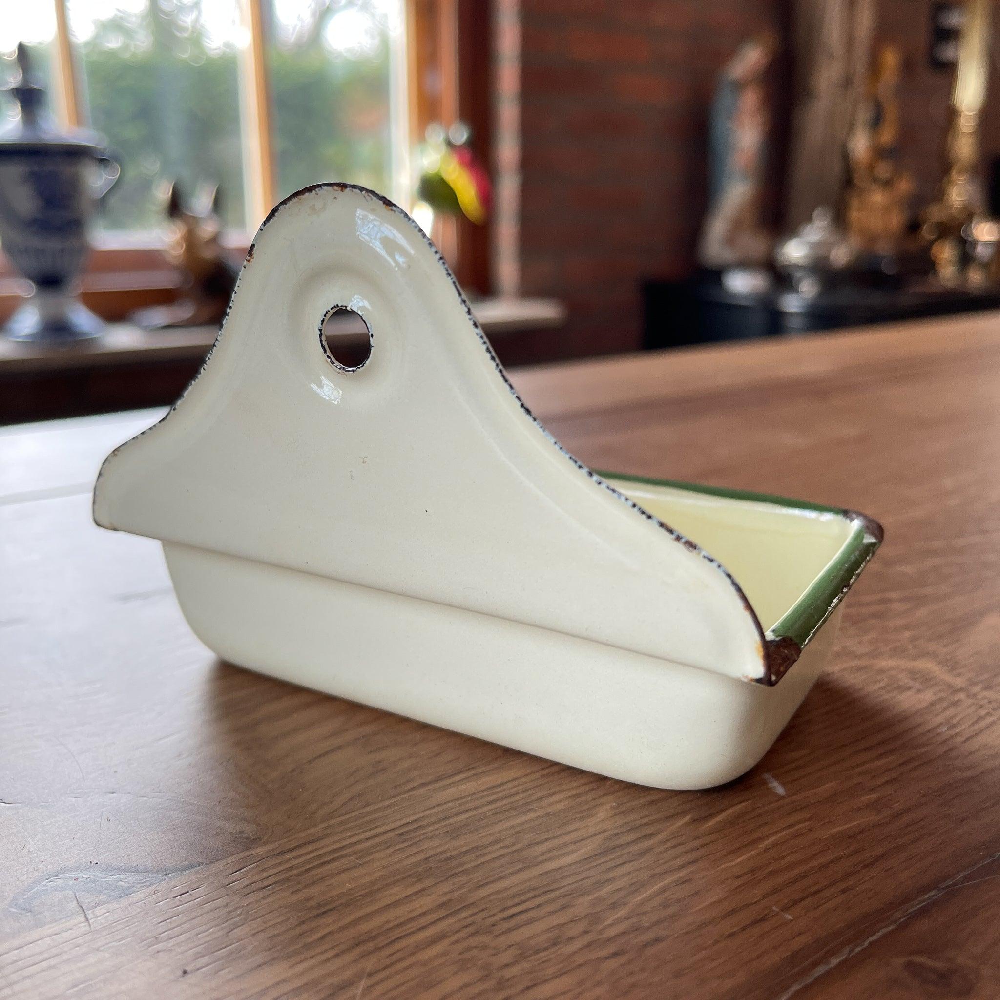 Wit groen geëmailleerd zeep bakje - The Collectionist