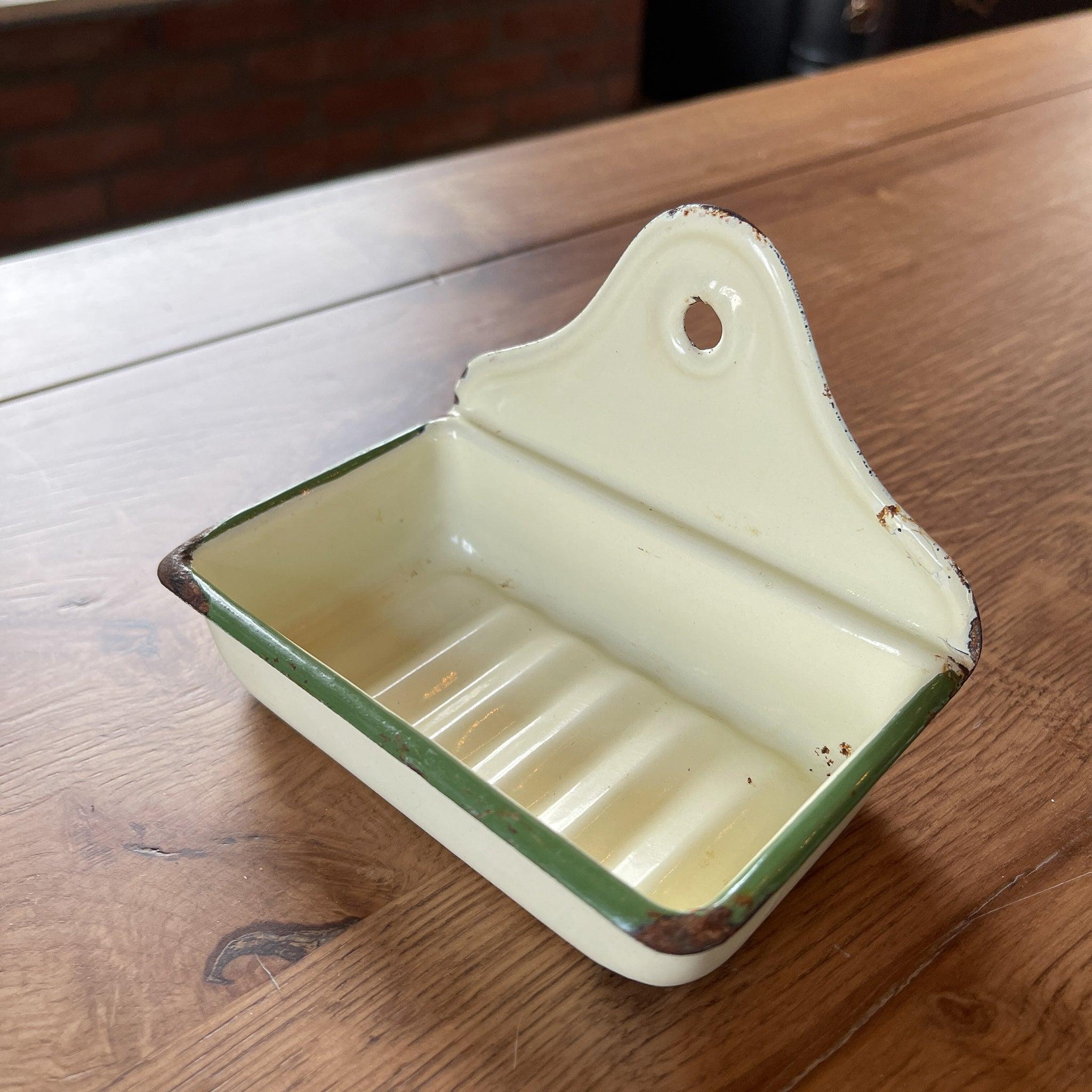 Wit groen geëmailleerd zeep bakje - The Collectionist