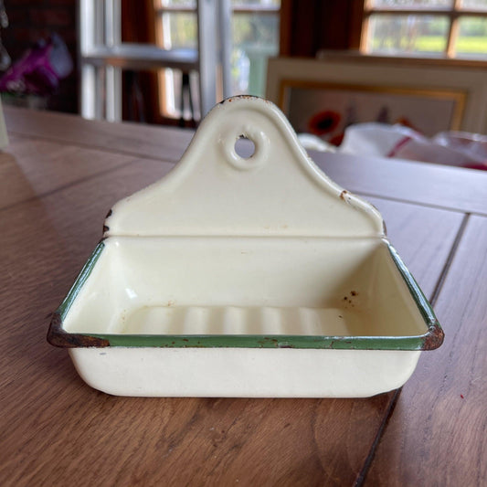 Wit groen geëmailleerd zeep bakje - Bamestra Curiosa