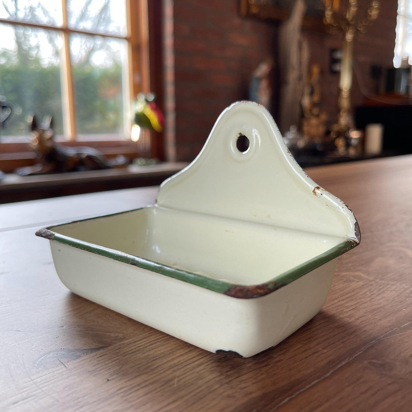 Wit groen geëmailleerd zeep bakje - Bamestra Curiosa