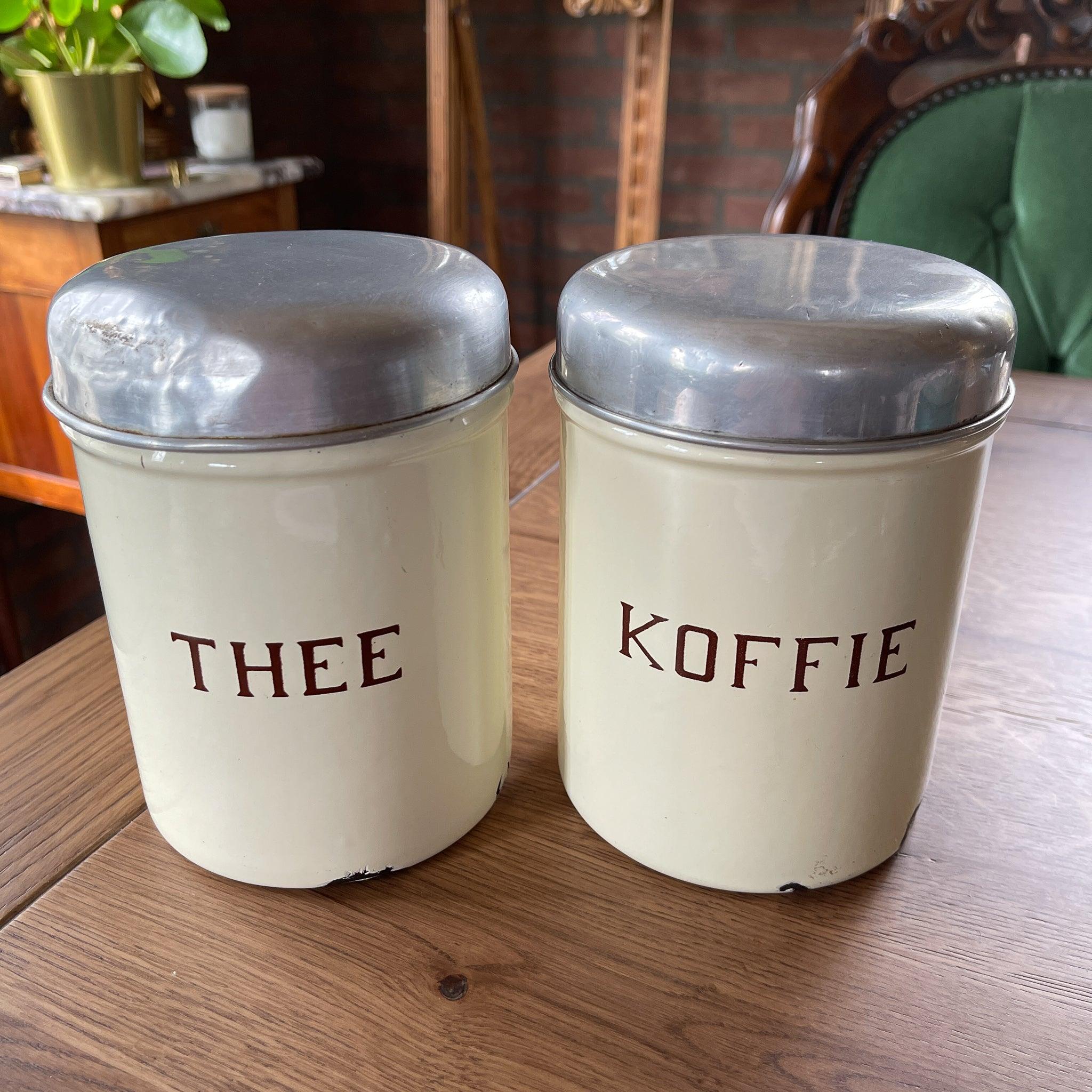 Witte emaille thee en koffiebus - The Collectionist