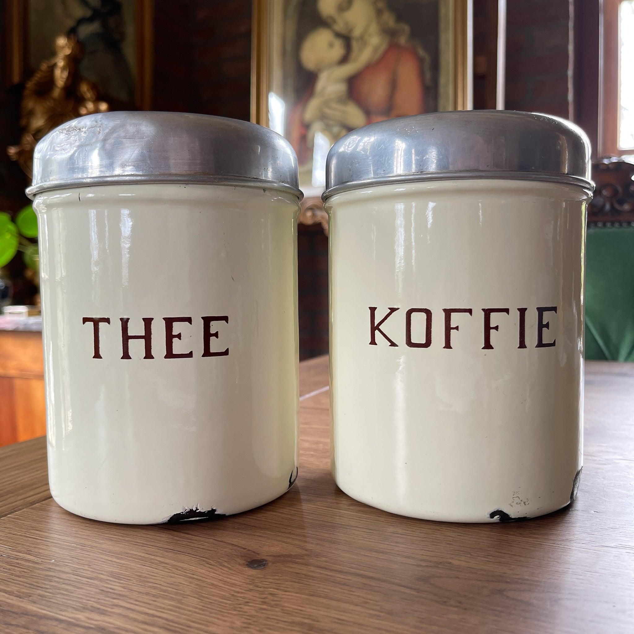 Witte emaille thee en koffiebus - The Collectionist