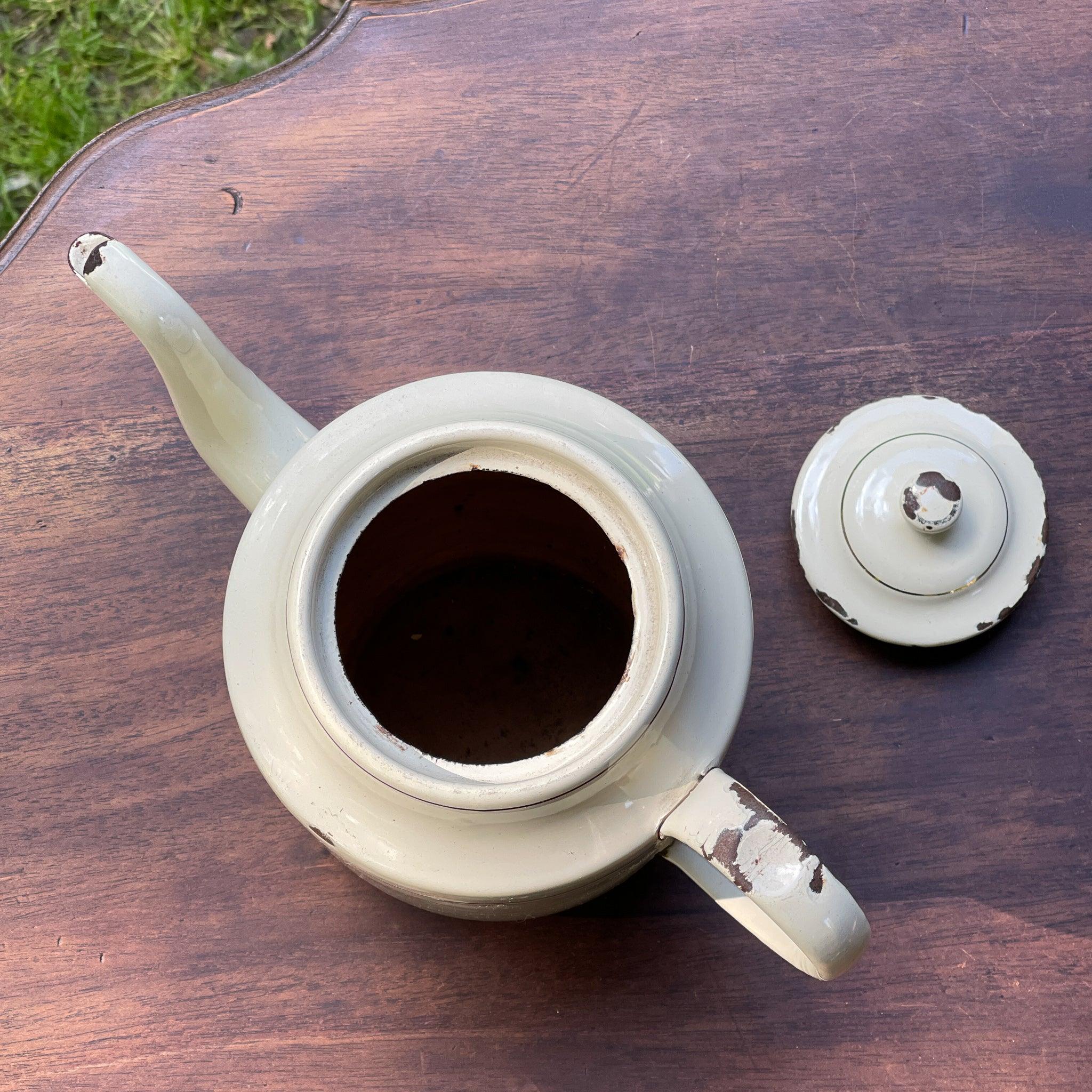 Witte emaille theepot / koffiepot - The Collectionist