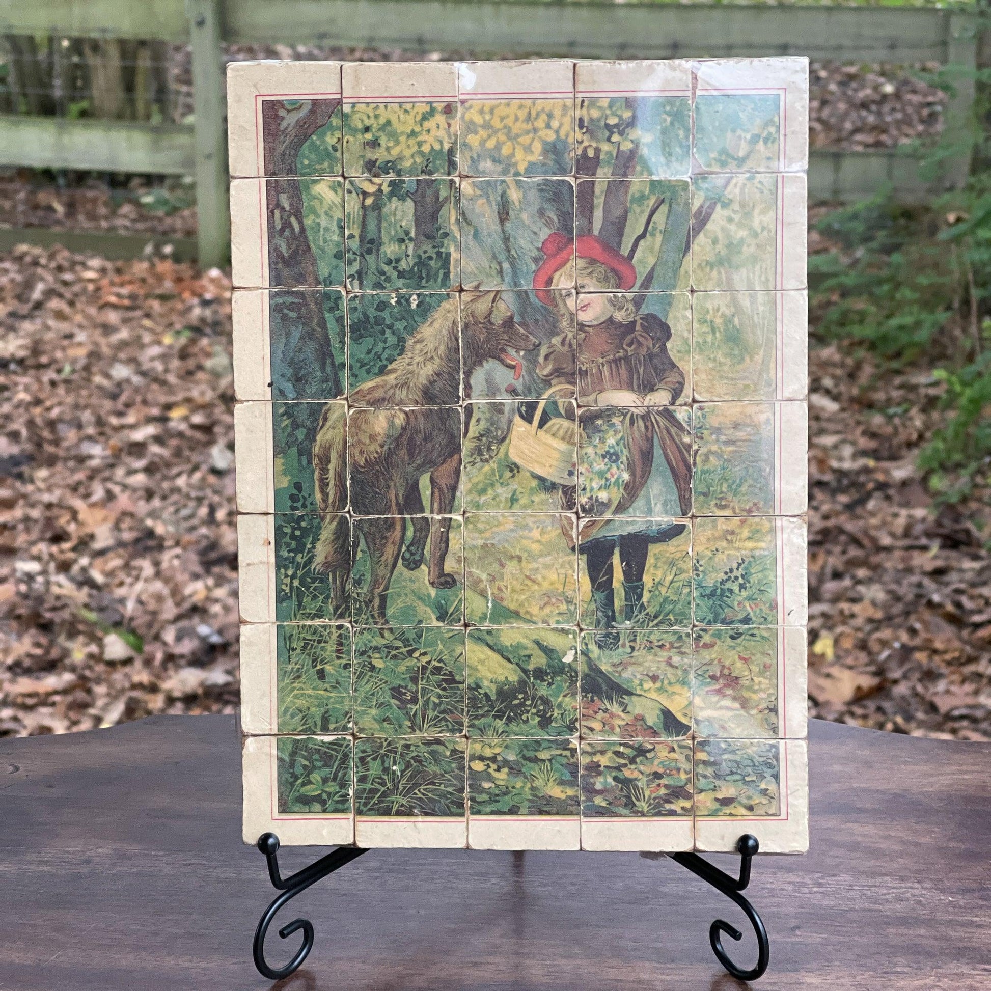 Zeldzame blokken puzzel van hout met o.a. Roodkapje - Bamestra Curiosa