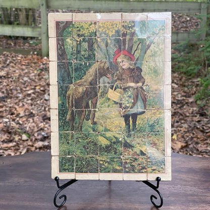 Zeldzame blokken puzzel van hout met o.a. Roodkapje - Bamestra Curiosa