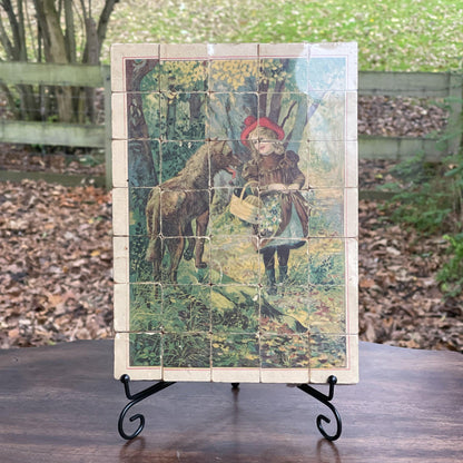 Zeldzame blokken puzzel van hout met o.a. Roodkapje - Bamestra Curiosa