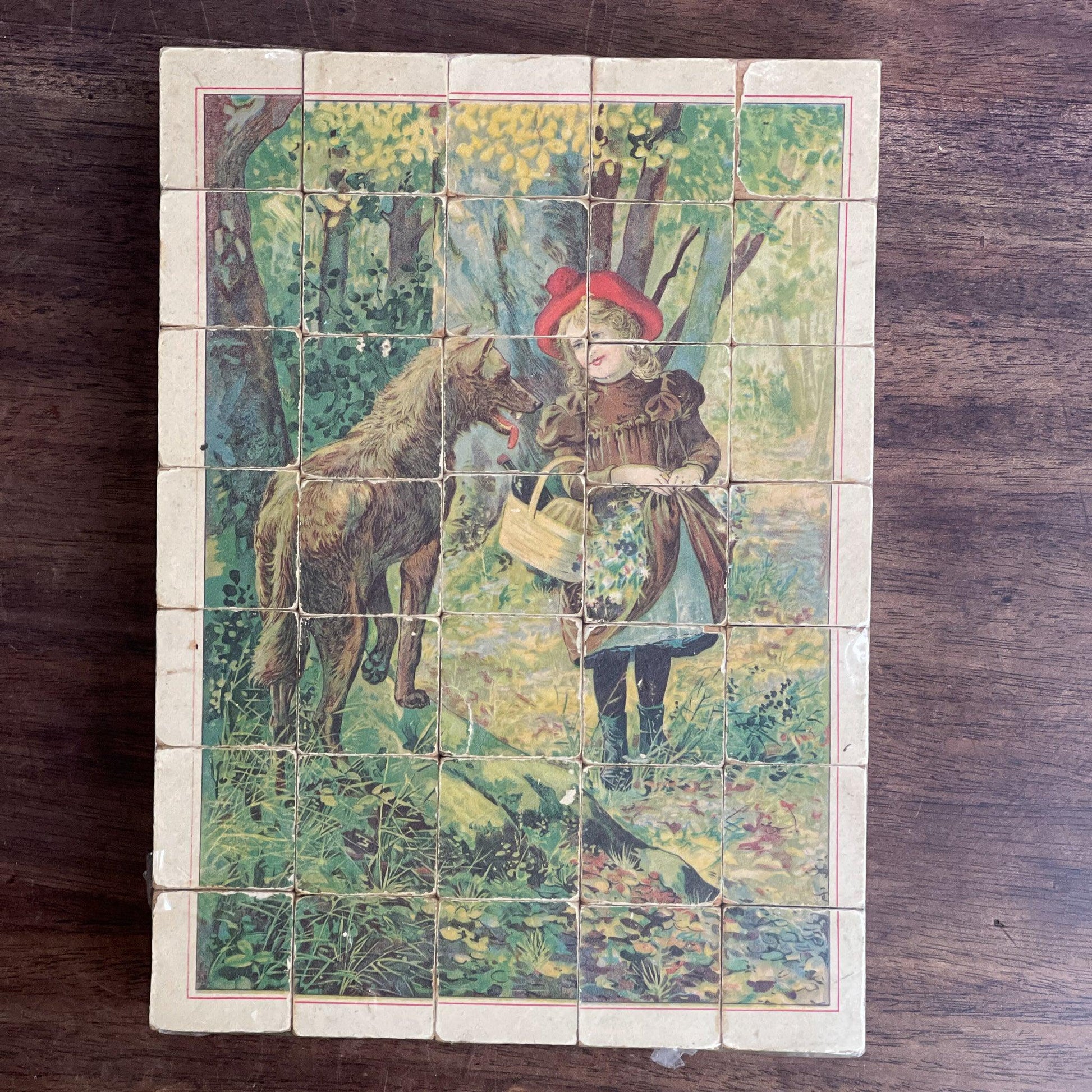 Zeldzame blokken puzzel van hout met o.a. Roodkapje - Bamestra Curiosa