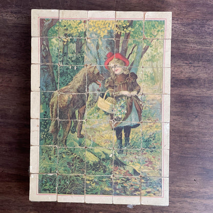 Zeldzame blokken puzzel van hout met o.a. Roodkapje - Bamestra Curiosa