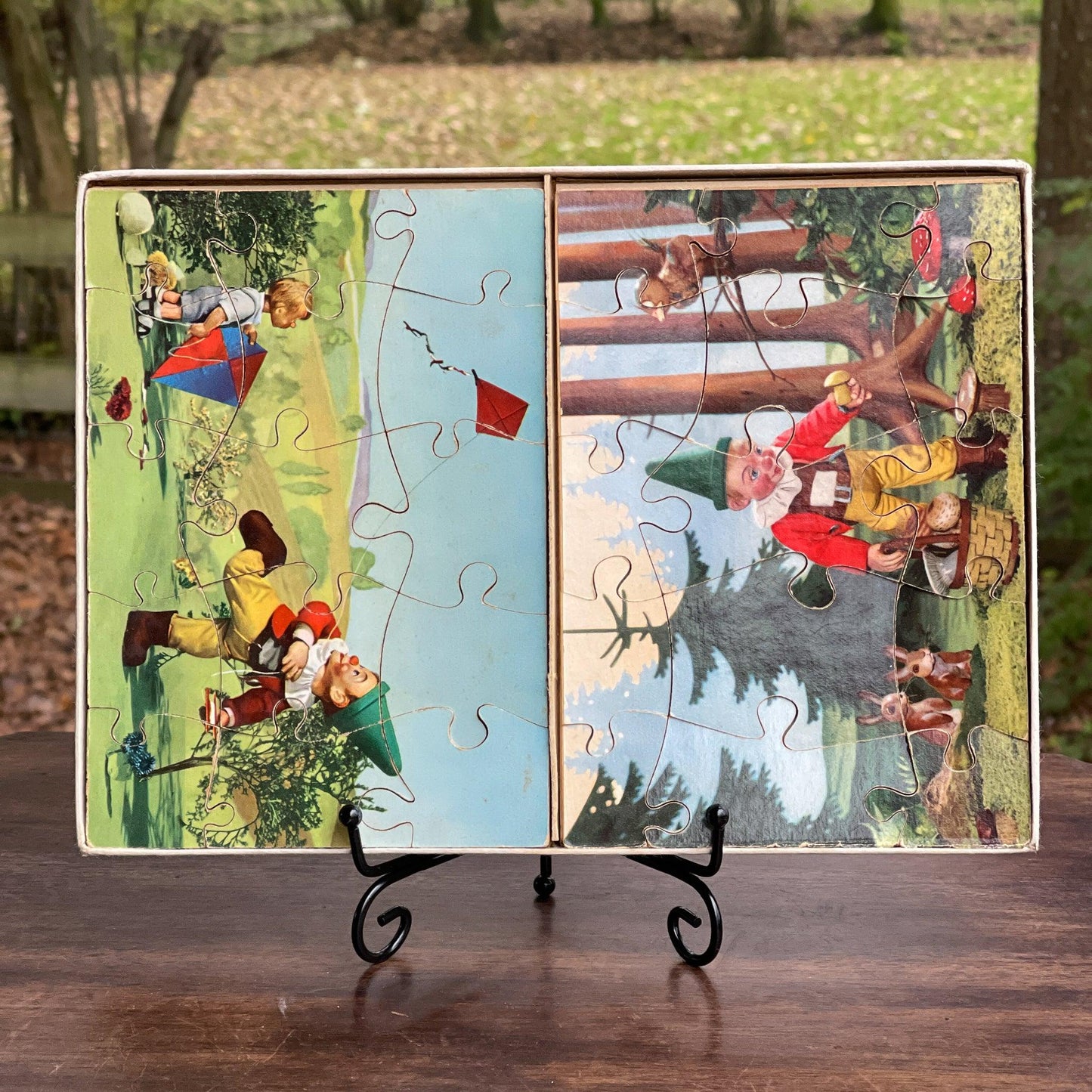 Zeldzamedubbele vintage jigsaw puzzel met kabouters - The Collectionist