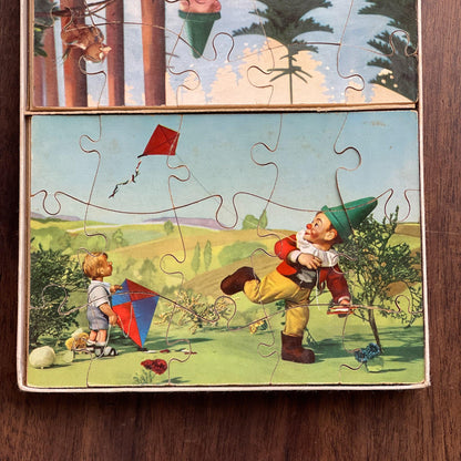 Zeldzamedubbele vintage jigsaw puzzel met kabouters - The Collectionist